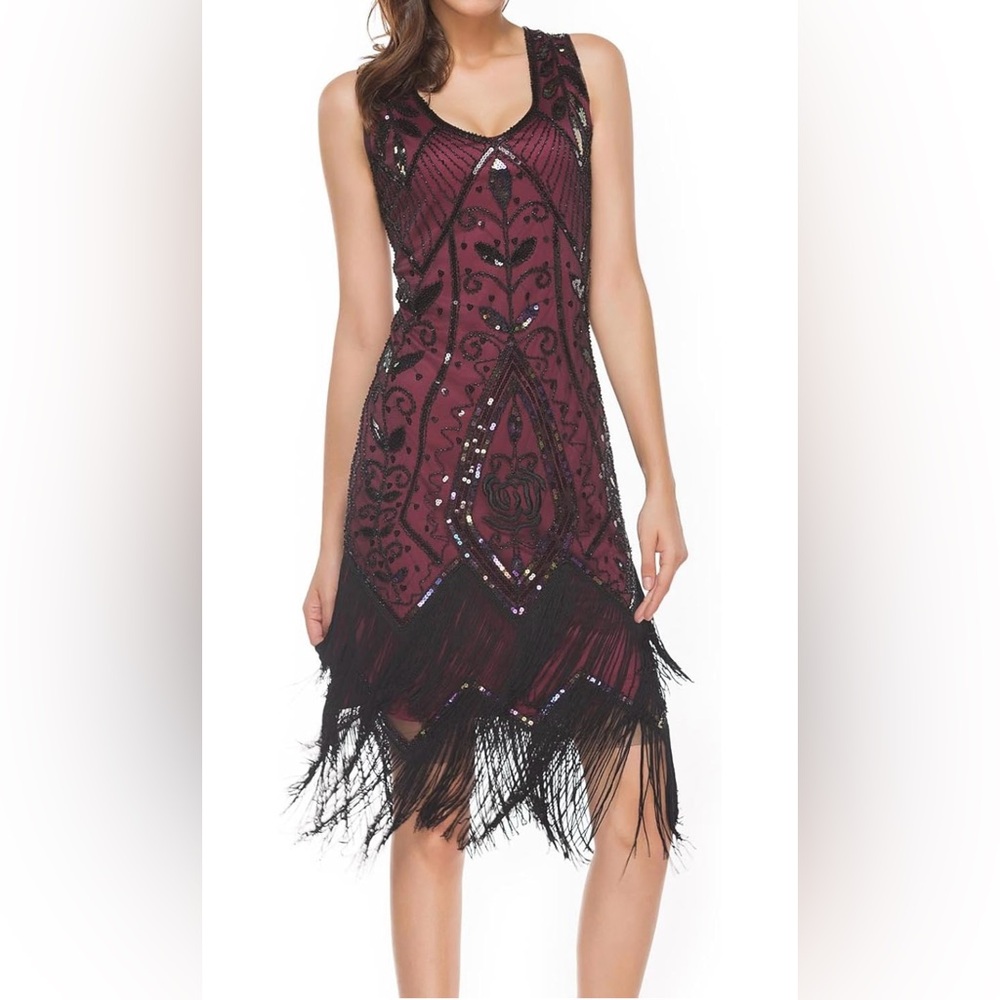 1920s Inspired Art Deco Gatsby Vintage Sequin Fringed Cocktail Flapper Dresses